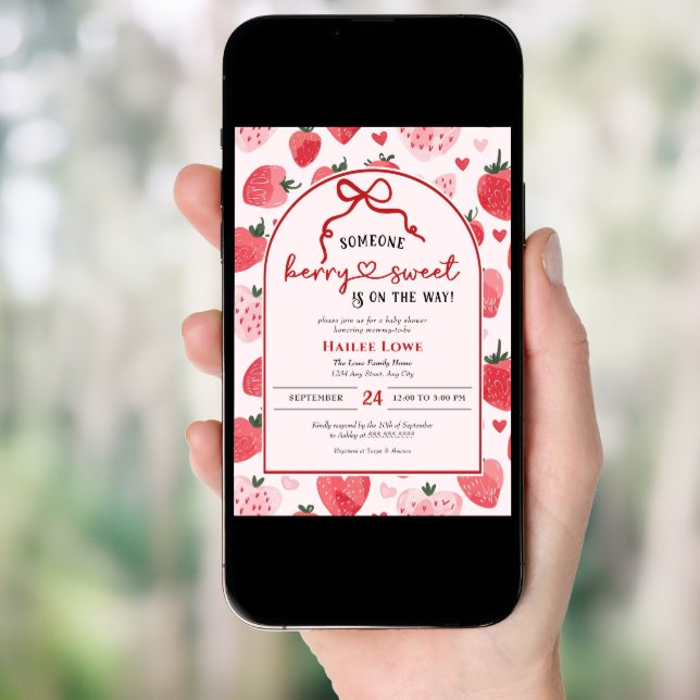Berry Sweet Baby Shower Coquette Pink Strawberry Invitation (Front Digital)