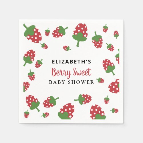 Berry Sweet Baby Shower Cute Strawberry Custom  Napkins