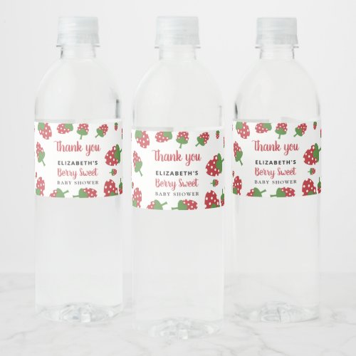 Berry Sweet Baby Shower Cute Strawberry Cute Water Bottle Label