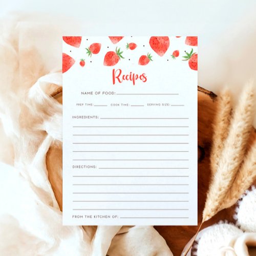 Berry Sweet Baby Shower Games Recipe Card