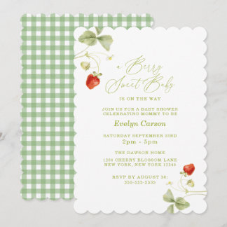 Berry Sweet Baby Shower Gingham Cottagecore Invitation