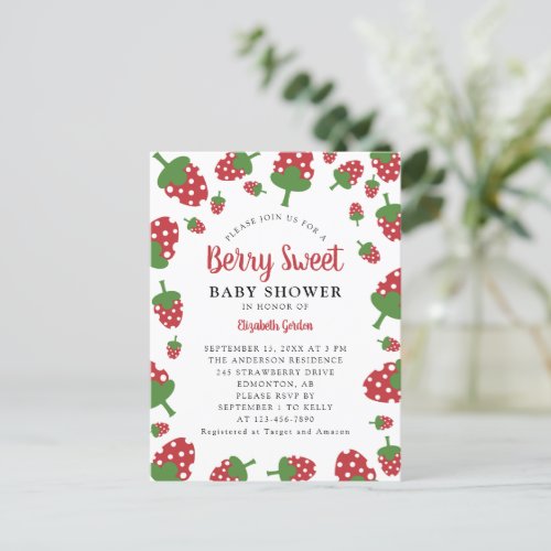 Berry Sweet Baby Shower Invitation Cute Strawberry Postcard
