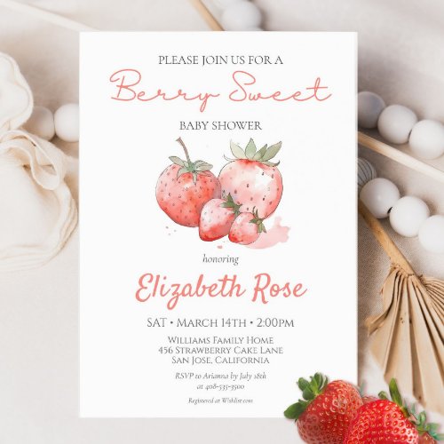 Berry Sweet Baby Shower Minimalist Watercolor Invitation