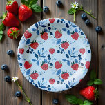 Berry Sweet Baby Shower Paper Plate<br><div class="desc">This adorable design is bursting with charm, perfect for a spring and summer baby shower vibe! The bold reds of juicy strawberries and deep blues of blueberries pop against a crisp white background, creating a fresh, playful feel and making it suitable for gender neutral baby showers. The "Berry Sweet" lettering,...</div>