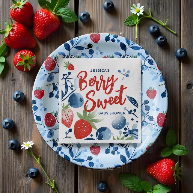 Berry Sweet Baby Shower Paper Plate Napkins (This adorable design is bursting with charm, perfect for a spring and summer baby shower vibe! )