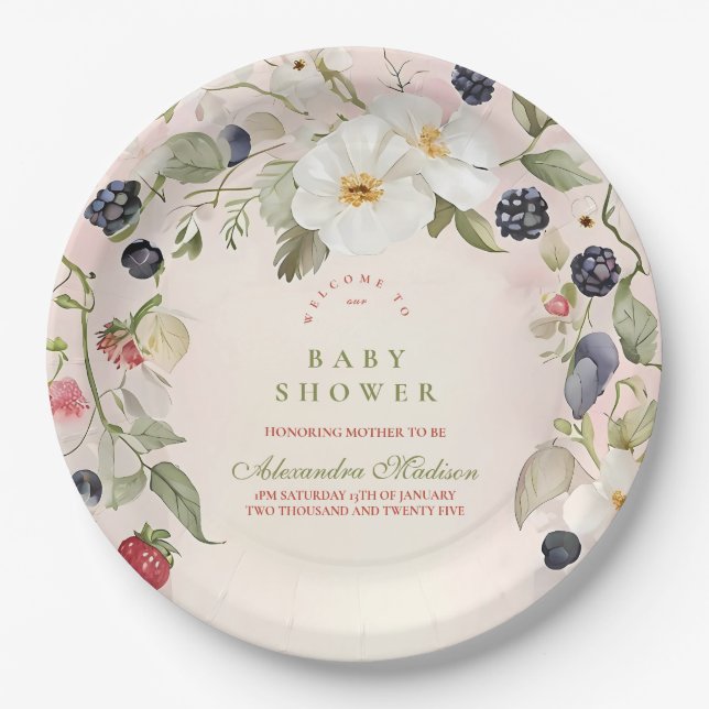  Berry Sweet Baby Shower Paper Plates (Front)