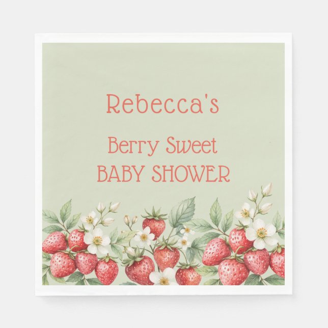Berry Sweet Baby Shower Strawberries Blossom Napkins (Front)