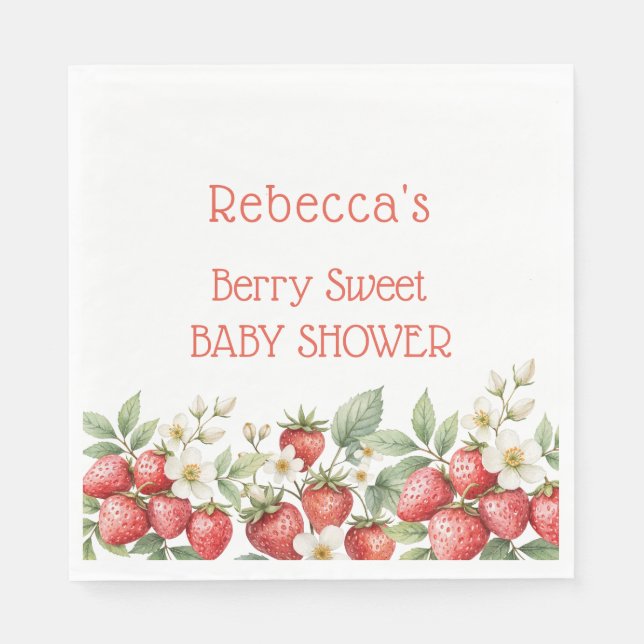 Berry Sweet Baby Shower Strawberries Blossom Napkins (Front)