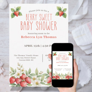 Berry Sweet Baby Shower Strawberries  Invitation