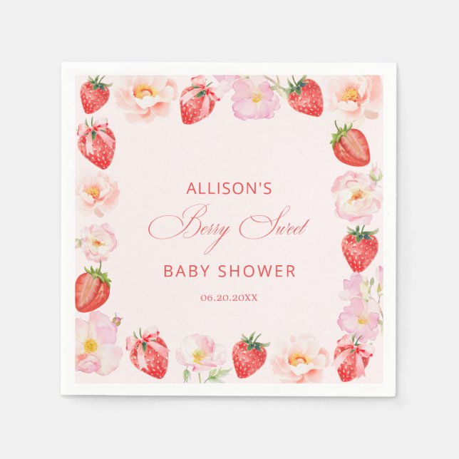 Berry Sweet Baby Shower Strawberry Bow  Napkins (Front)