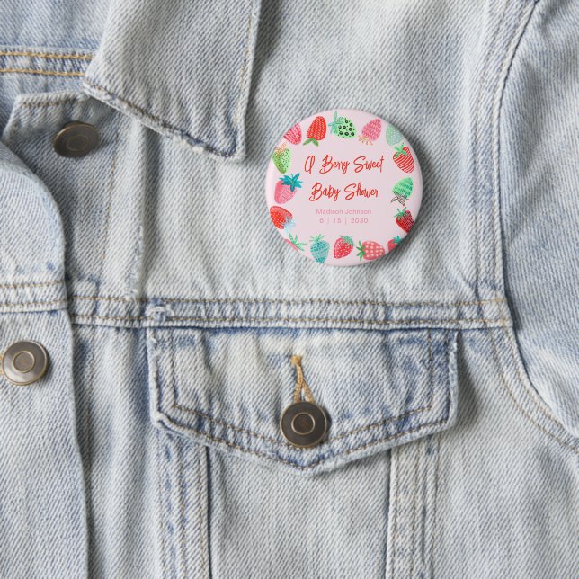 Berry Sweet Baby Shower Strawberry Button (In Situ)