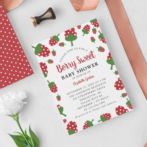 Berry Sweet Baby Shower Strawberry Cute Modern Invitation