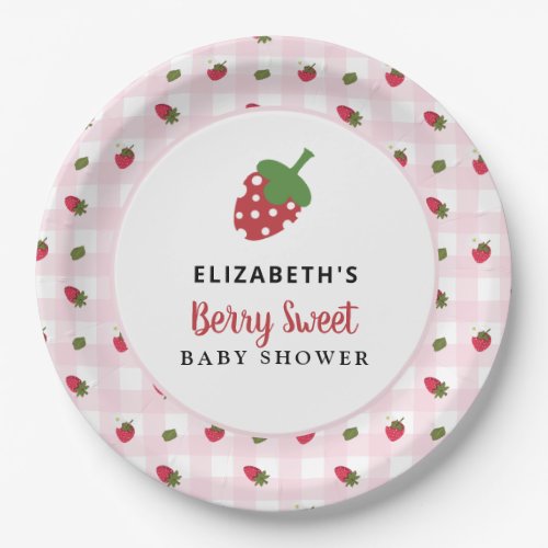 Berry Sweet Baby Shower Strawberry Gingham Paper Plates