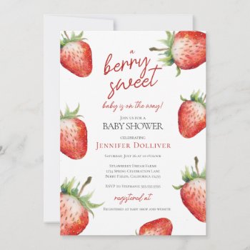 Berry Sweet Baby Shower Strawberry Invitation by antiquechandelier at Zazzle