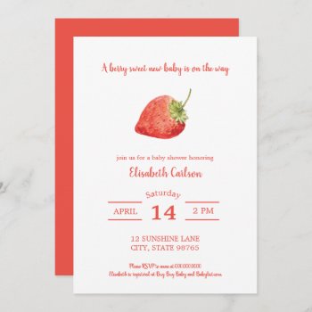 Berry Sweet Baby Shower Strawberry Invitation by LaurEvansDesign at Zazzle