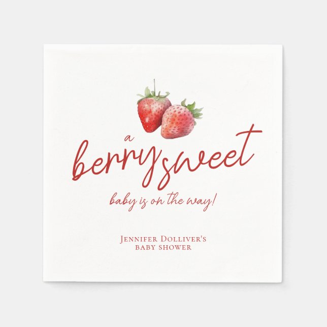 Berry Sweet Baby Shower Strawberry Napkins (Front)