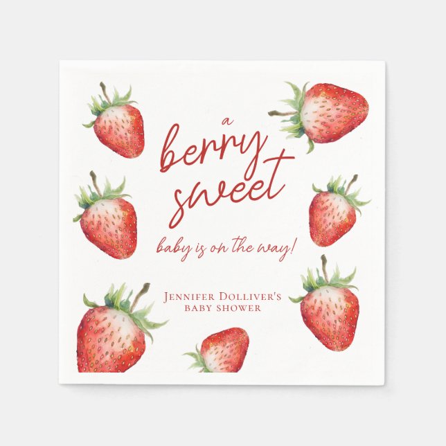 Berry Sweet Baby Shower Strawberry Napkins (Front)