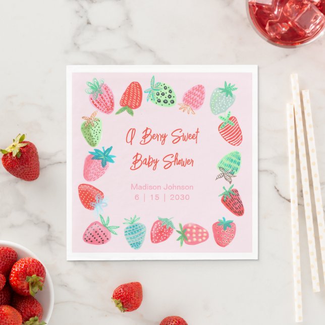 Berry Sweet Baby Shower Strawberry Napkins (Insitu)