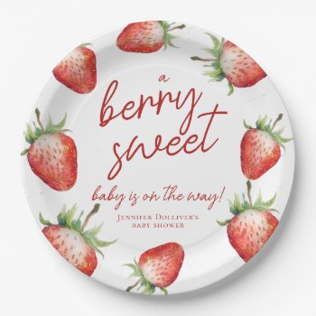 Berry Sweet Baby Shower Strawberry Paper Plates by antiquechandelier at Zazzle
