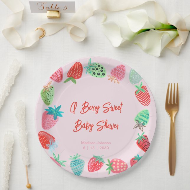 Berry Sweet Baby Shower Strawberry Paper Plates (Wedding)
