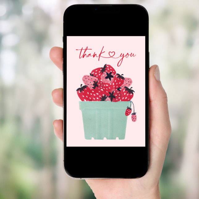 Berry Sweet Baby Shower Strawberry Thank You Cards (Front Digital)