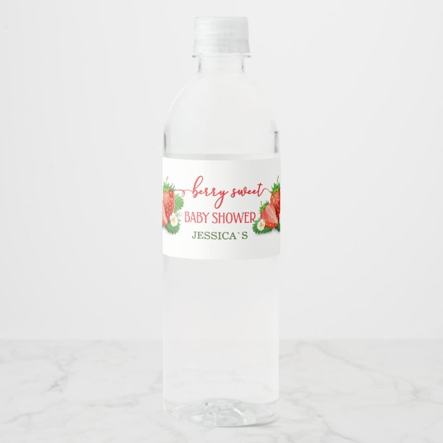Berry Sweet baby shower Water Bottle Label (Front)
