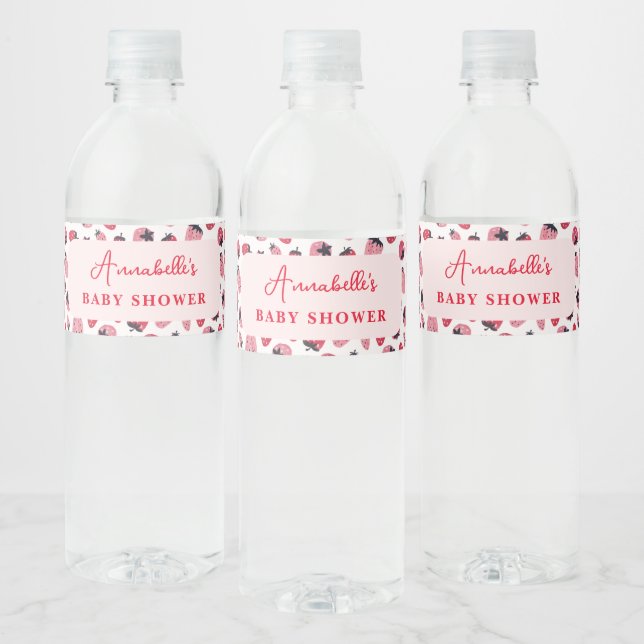 Berry Sweet Baby Shower Water Bottle Strawberry Label (Bottles)