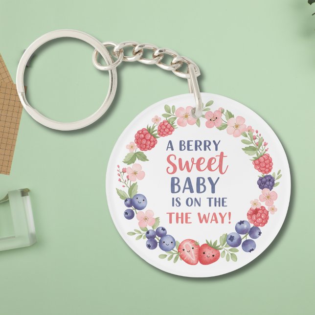 Berry Sweet Baby Shower Watercolor Keychain (Creator Uploaded)