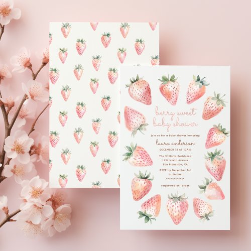 Berry Sweet Baby Shower _ Watercolor Strawberries Invitation