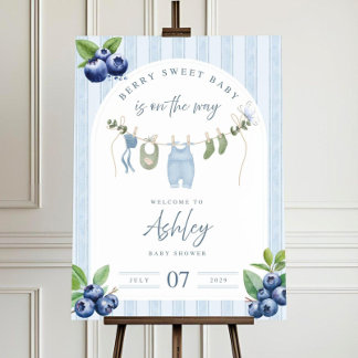 Berry Sweet Baby Shower Welcome Sign: Blueberry Foam Board