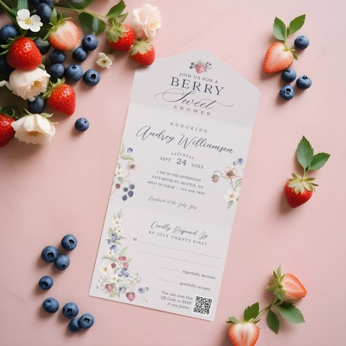 Berry Sweet Baby Shower Wild Berries  Flowers All In One Invitation