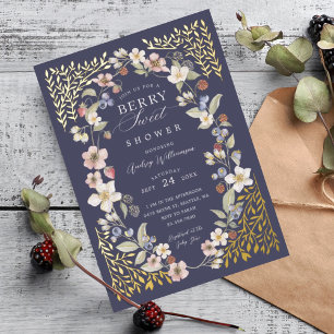 Berry Sweet Baby Shower Wild Berries & Flowers Foil Invitation