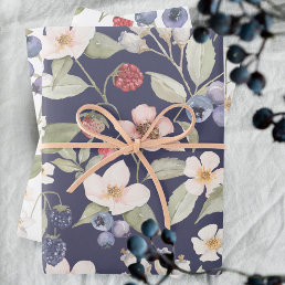Berry Sweet Baby Shower Wild Berries &amp; Flowers Wrapping Paper Sheets