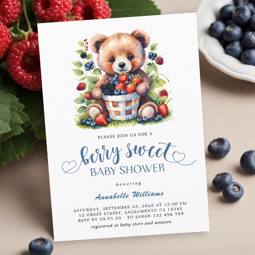 Berry Sweet Baby Shower Wild Berries  Teddy Bear Invitation