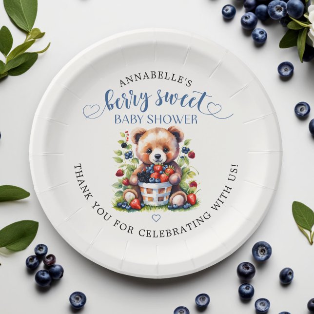 Berry Sweet Baby Shower Wild Berries & Teddy Bear Paper Plates (Creator Uploaded)