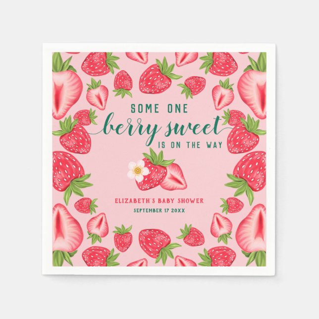 Berry Sweet Baby Strawberry Baby Shower Custom Napkins (Front)