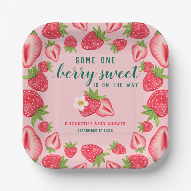 Berry Sweet Baby Strawberry Baby Shower Custom Paper Plates (Front)