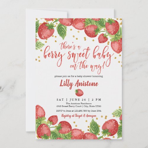 Berry Sweet Baby Strawberry Baby Shower Invitation