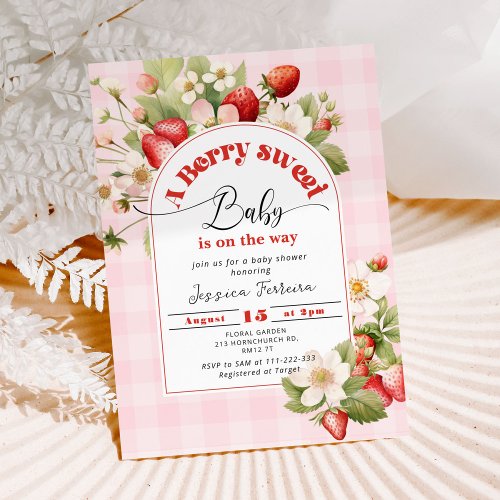 Berry sweet baby strawberry baby shower invitation