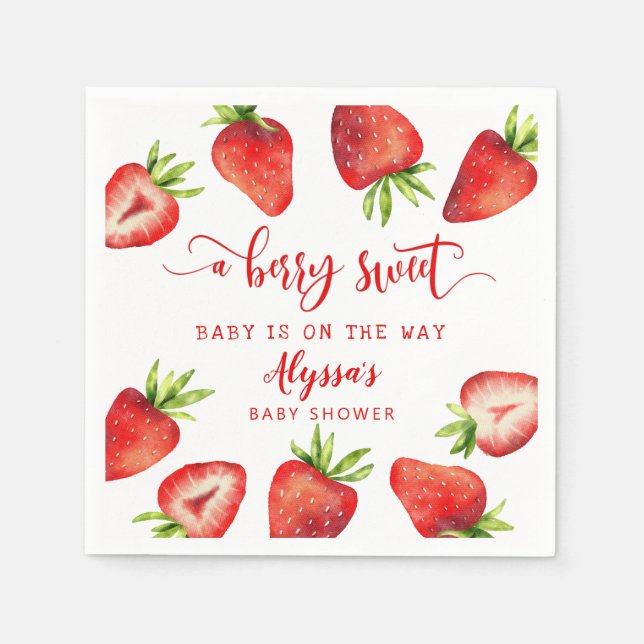 Berry Sweet Baby Strawberry Baby Shower Napkins (Front)