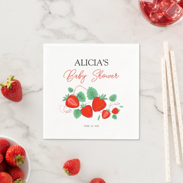 Berry Sweet Baby Strawberry Baby Shower Napkins (Insitu)