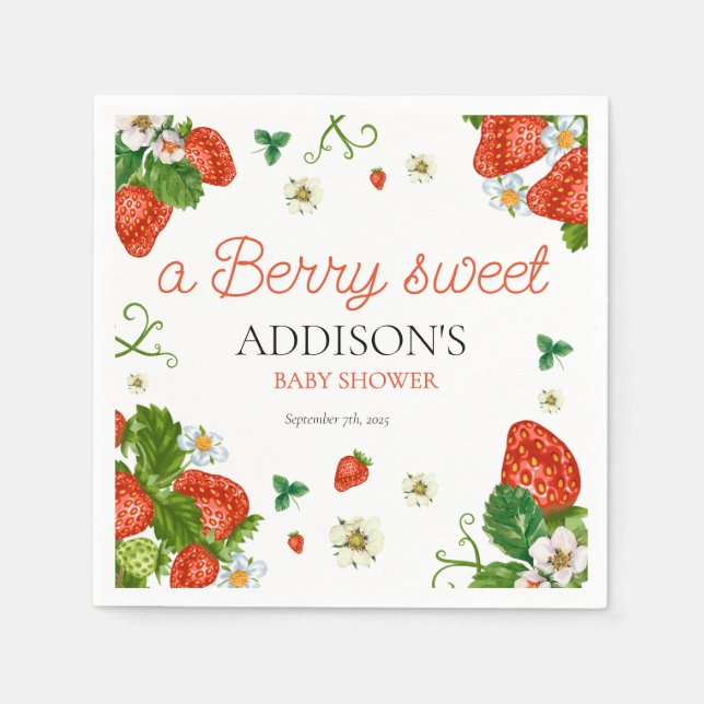 Berry Sweet Baby Strawberry Baby Shower  Napkins (Front)