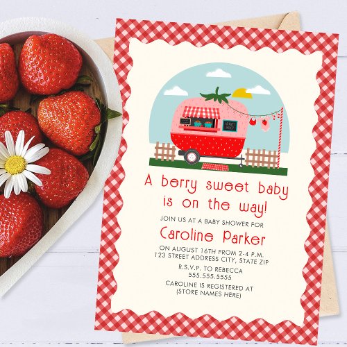 Berry Sweet Baby Strawberry Camper Invitation
