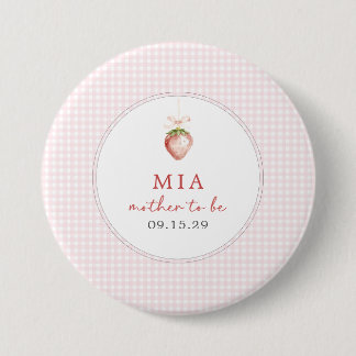 Berry Sweet Baby Strawberry Coquette Gingham Button