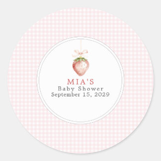 Berry Sweet Baby Strawberry Coquette Gingham Classic Round Sticker