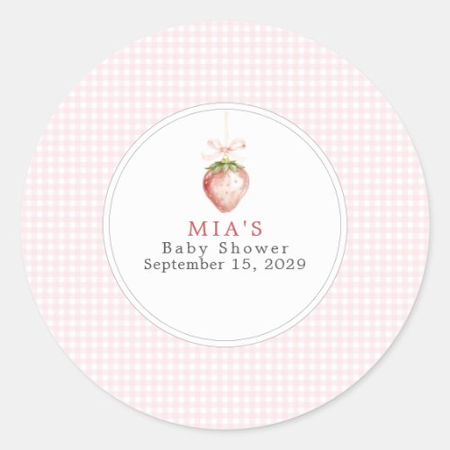 Berry Sweet Baby Strawberry Coquette Gingham Classic Round Sticker
