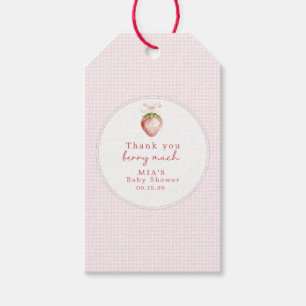Berry Sweet Baby Strawberry Coquette Gingham Gift Tags
