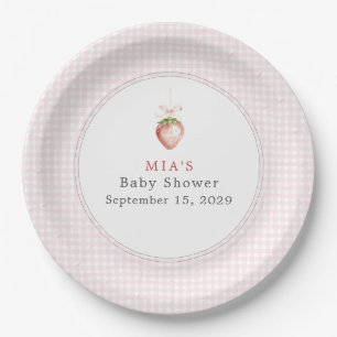 Berry Sweet Baby Strawberry Coquette Gingham Paper Plates