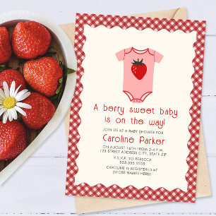 Berry Sweet Baby Strawberry Gingham Bodysuit  Invitation