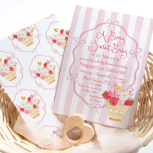 Berry Sweet Baby Whimsical Strawberry Baby shower Invitation